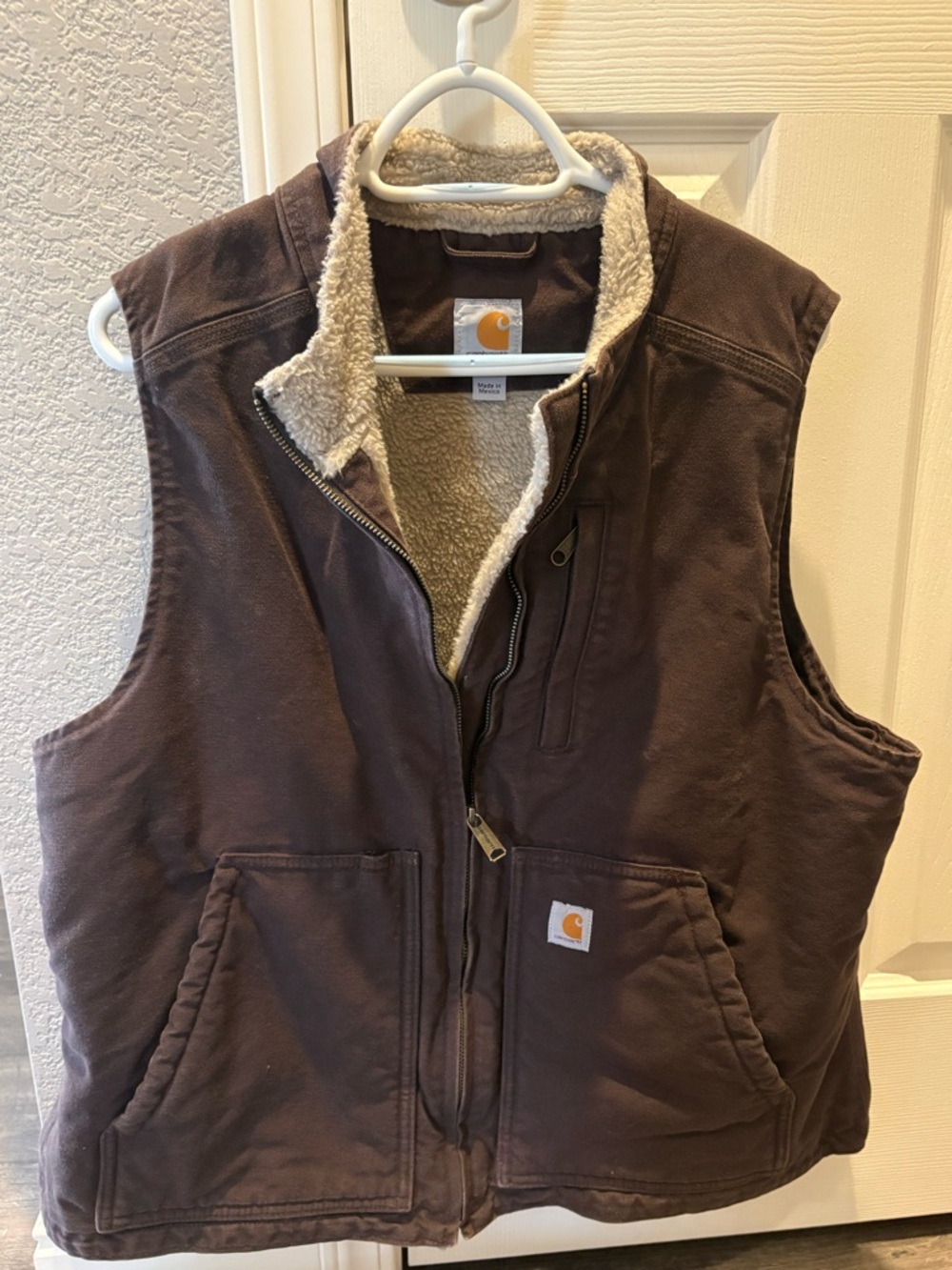 Carhartt Dark Brown Vest With Cream Sherpa-Lining LG / XLG
